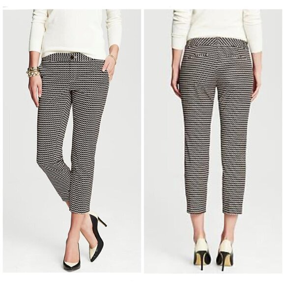 Banana Republic Hampton Black White Geometric Print Crop Ankle Trouser Pant Sz 4 - Picture 1 of 14